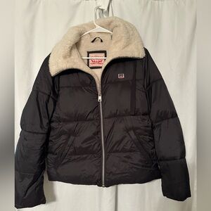 Levi's Black Puffer Jacket with Cream Sherpa Collar